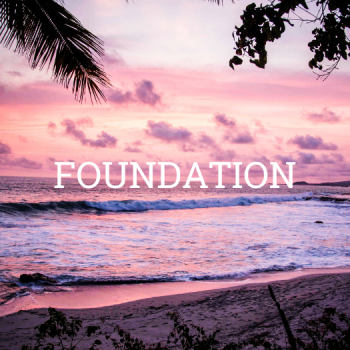 "Foundation" text with pink beach